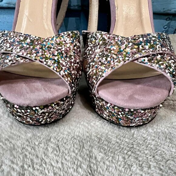 Qupid Multi Glitter Pink Chunky Heels - Picture 2 of 11